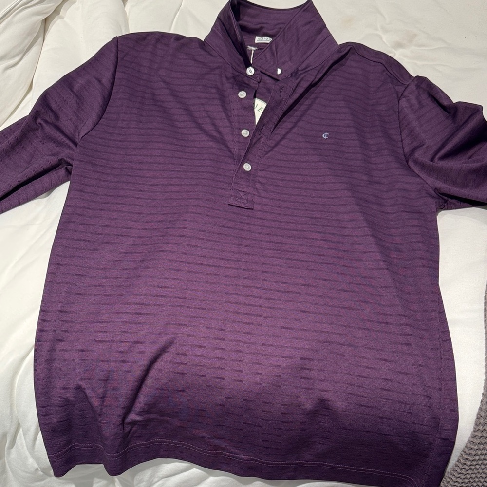 Croquet  Men’s Purple Striped Long Sleeve Polo Shirt brand new beautiful color